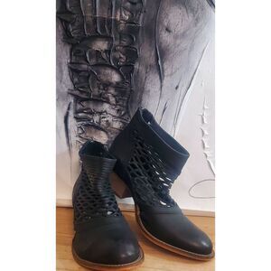 Black leather cut out boots